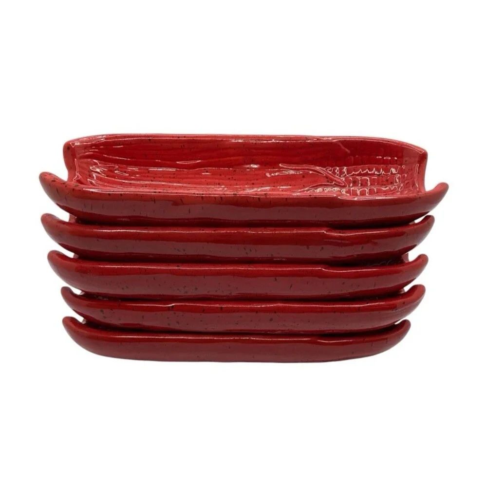 Pfaltzgraff Corn On The Cob Footed Holders Dishes Nuance Collection Red Specked